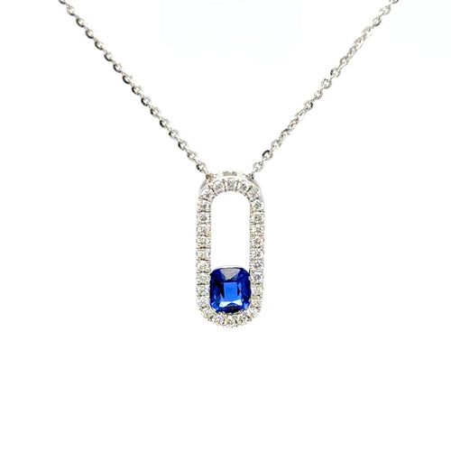 Ceylon Sapphire Diamond Necklace in 18K White Gold