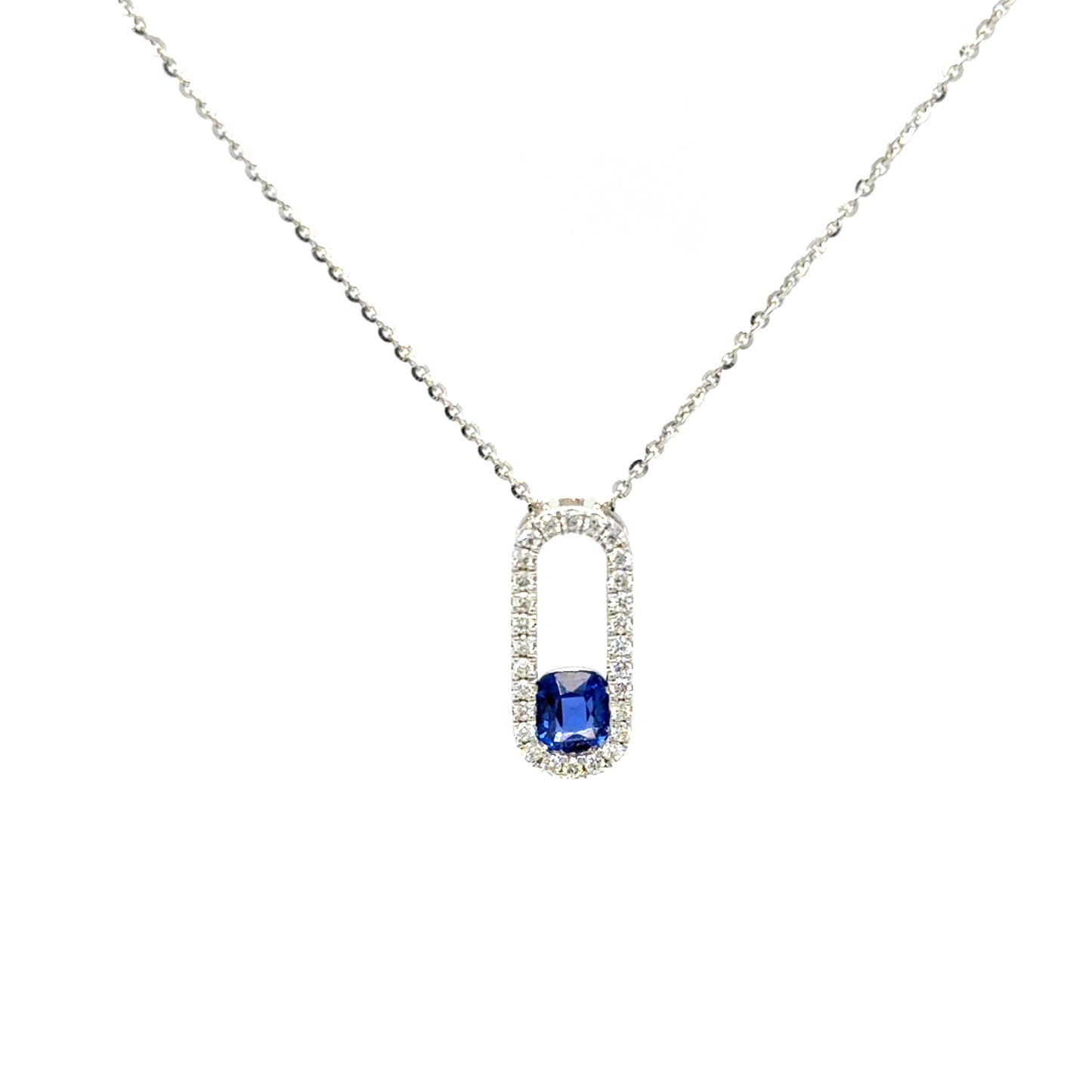 Ceylon Sapphire Diamond Necklace in 18K White Gold