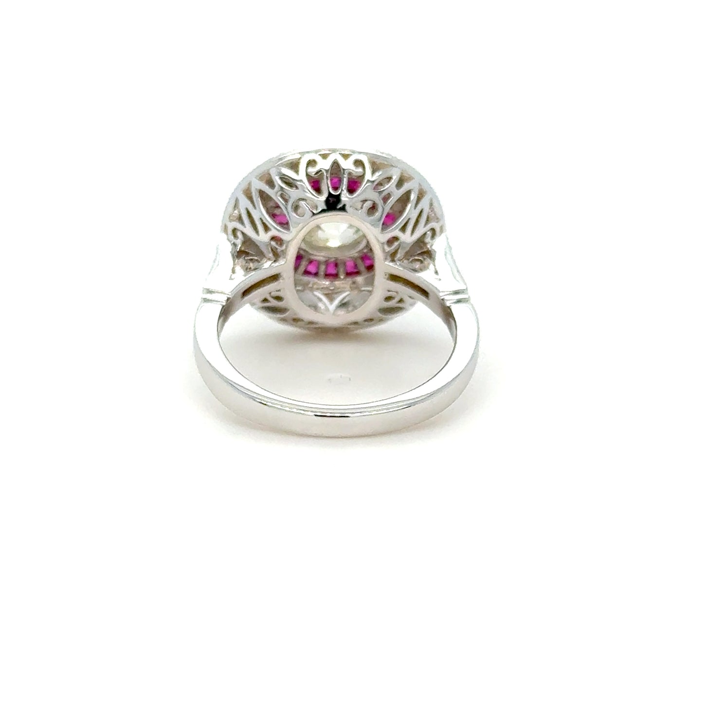 Burma Ruby & Old Cut Diamond Halo Ring in 18K White Gold