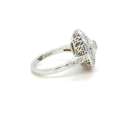 Burma Ruby & Old Cut Diamond Halo Ring in 18K White Gold
