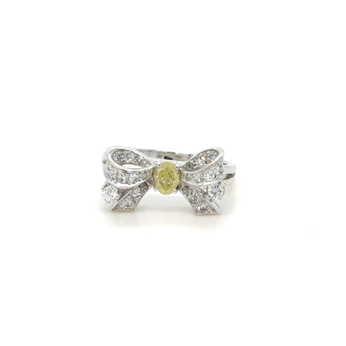 Yellow & White Diamond Bow Ring in 18K White Gold