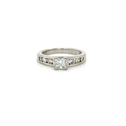 Princess Cut Diamond Engagement Ring with Side Diamonds in 18K White Gold