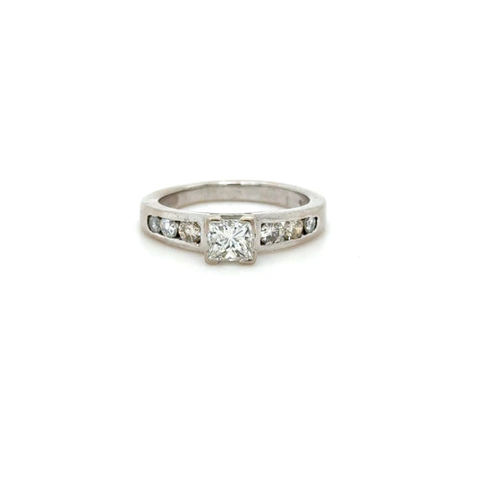 Princess Cut Diamond Engagement Ring with Side Diamonds in 18K White Gold