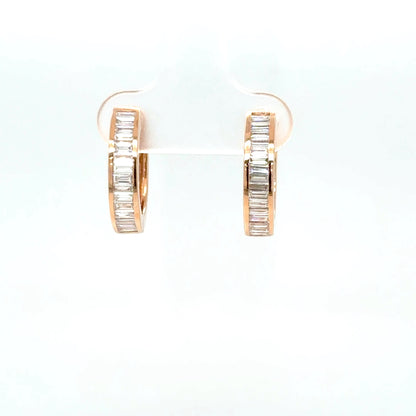 Baguette Diamond Hoop Earrings in 18K Rose Gold