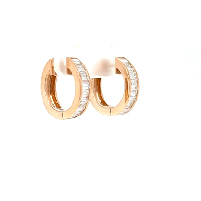 Baguette Diamond Hoop Earrings in 18K Rose Gold