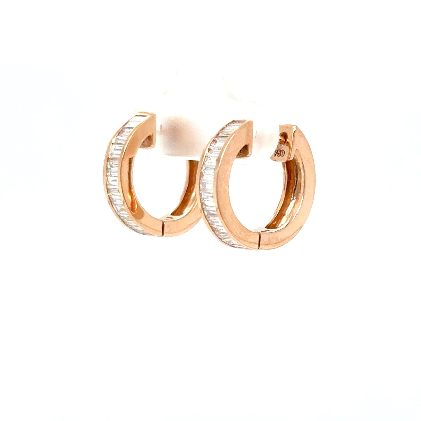 Baguette Diamond Hoop Earrings in 18K Rose Gold