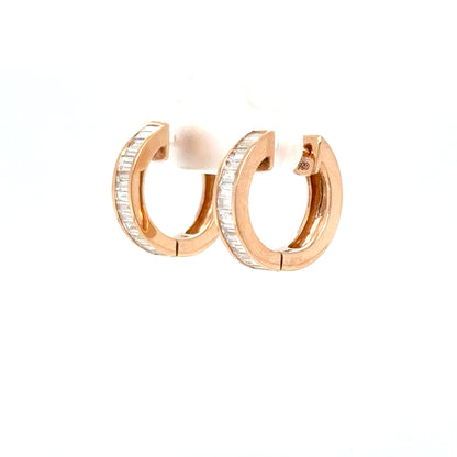 Baguette Diamond Hoop Earrings in 18K Rose Gold