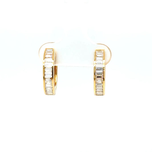 Baguette Diamond Hoop Earrings in 18K Yellow Gold