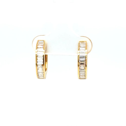 Baguette Diamond Hoop Earrings in 18K Yellow Gold