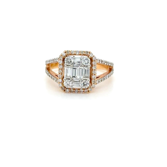 Rose gold Diamond Baguette & Round Cluster Ring