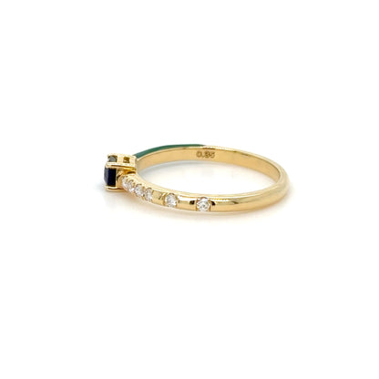 Green Enamel & Blue Sapphire Stackable Ring in 18K Yellow Gold