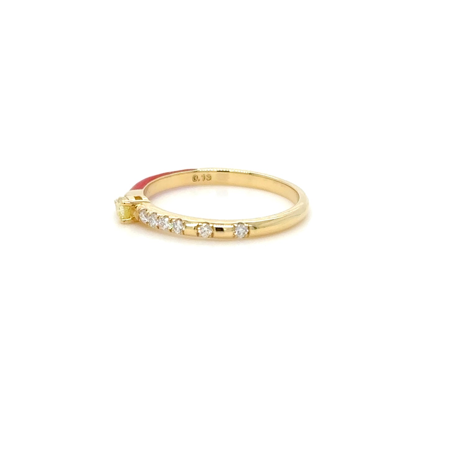 Red Enamel & Yellow Diamond Stackable Ring in 18K Yellow Gold