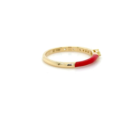 Red Enamel & Yellow Diamond Stackable Ring in 18K Yellow Gold