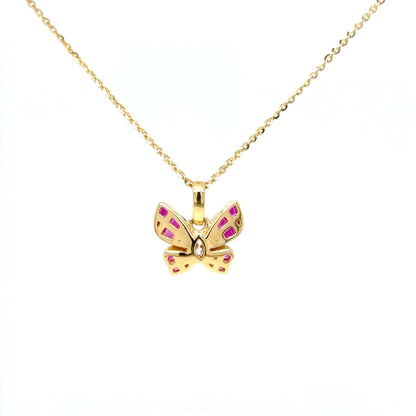 Ruby & Diamond Butterfly Necklace in 18K Yellow Gold