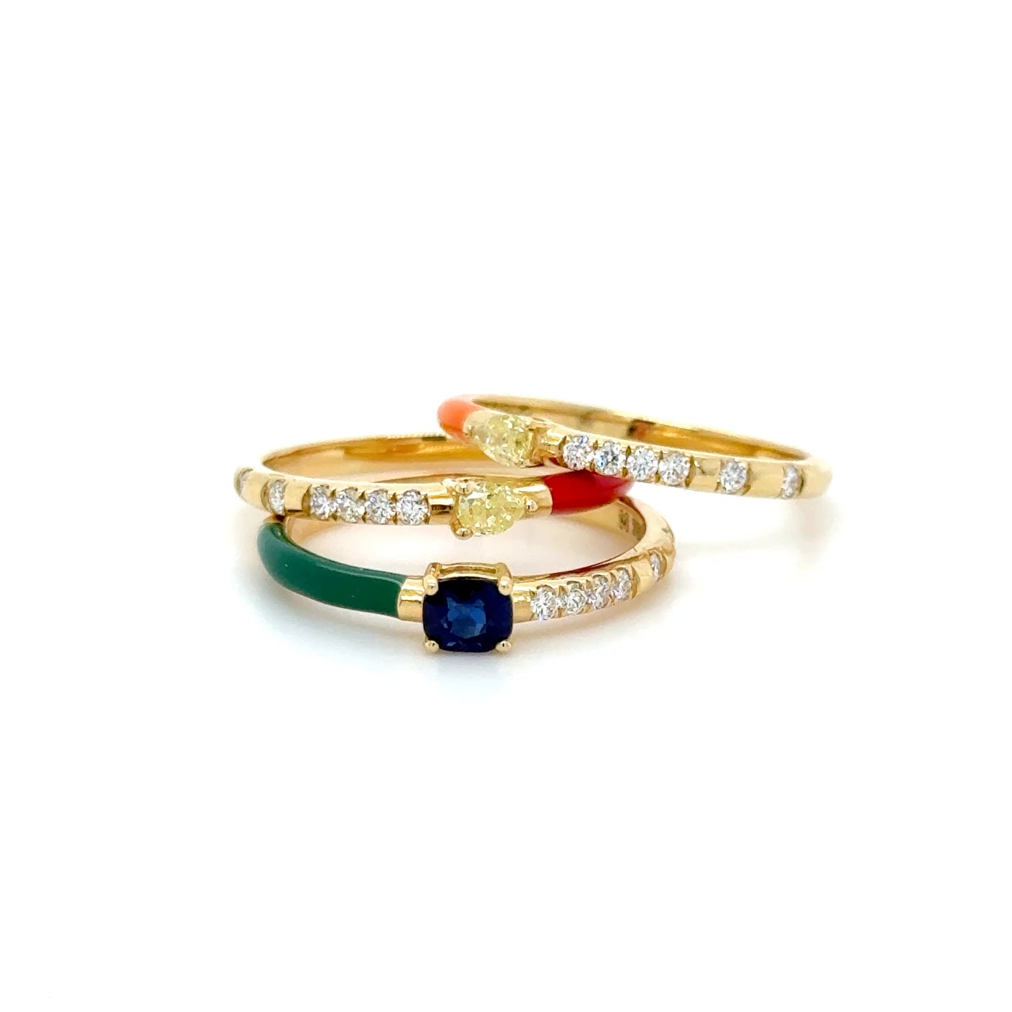 Red Enamel & Yellow Diamond Stackable Ring in 18K Yellow Gold