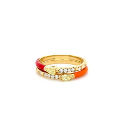 Red Enamel & Yellow Diamond Stackable Ring in 18K Yellow Gold