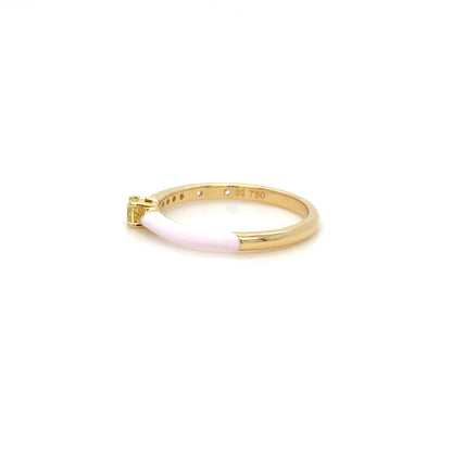Pink Enamel, Yellow Diamond Stackable Ring in 18K Yellow Gold