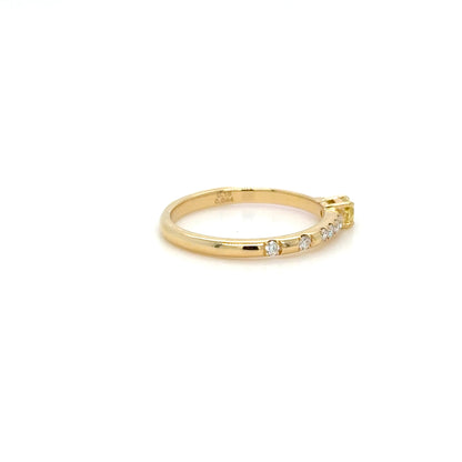 Pink Enamel, Yellow Diamond Stackable Ring in 18K Yellow Gold