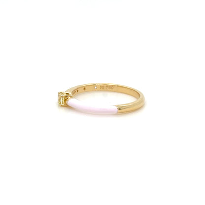 Pink Enamel, Yellow Diamond Stackable Ring in 18K Yellow Gold