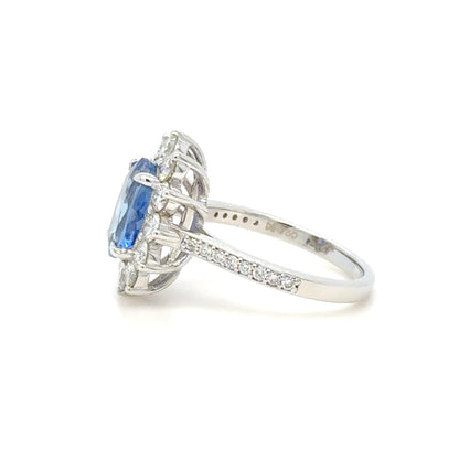 2.86ct Ceylon Sapphire Diamond Ring No-Heat 18K White Gold