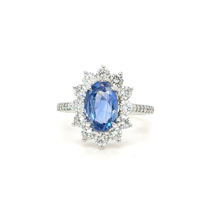2.86ct Ceylon Sapphire Diamond Ring No-Heat 18K White Gold