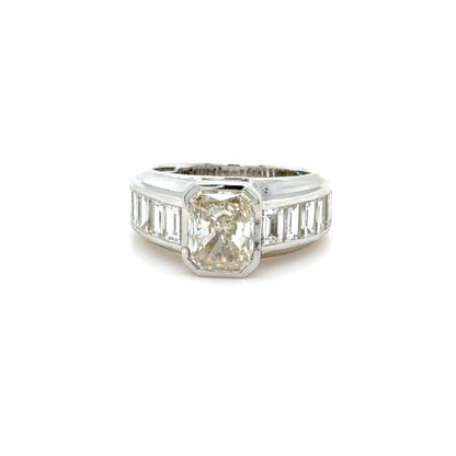2.21 Carat GIA Certified Diamond & Baguette Diamond Ring in 18K White Gold