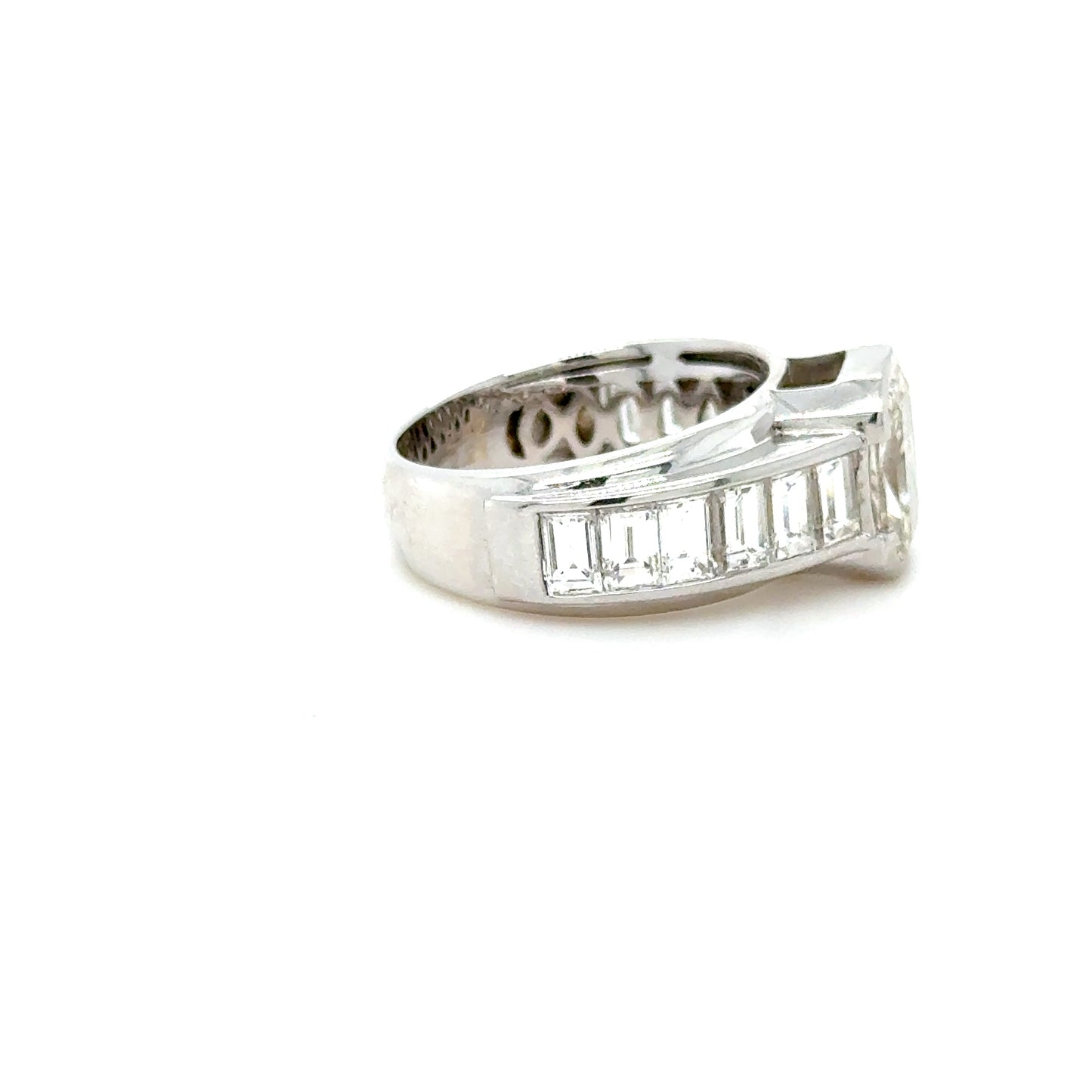 2.21 Carat GIA Certified Diamond & Baguette Diamond Ring in 18K White Gold