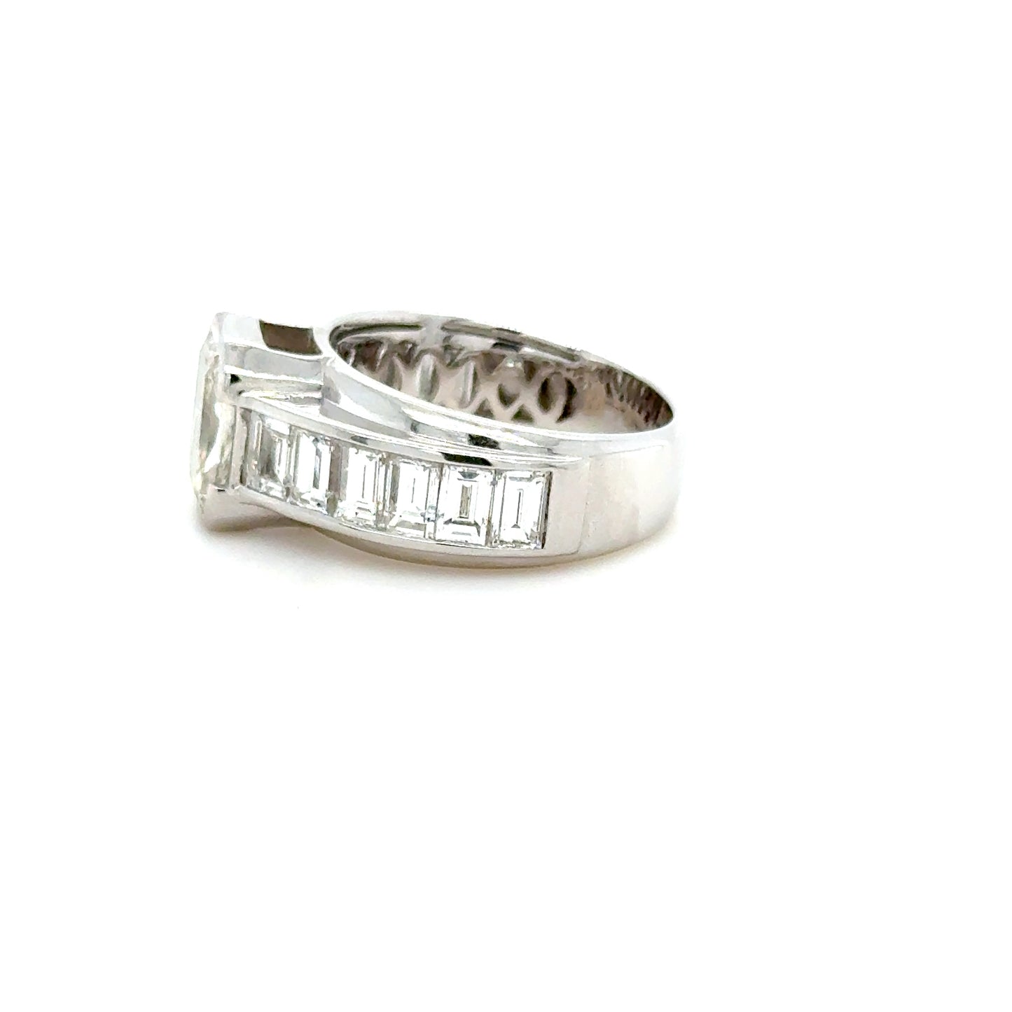 2.21 Carat GIA Certified Diamond & Baguette Diamond Ring in 18K White Gold