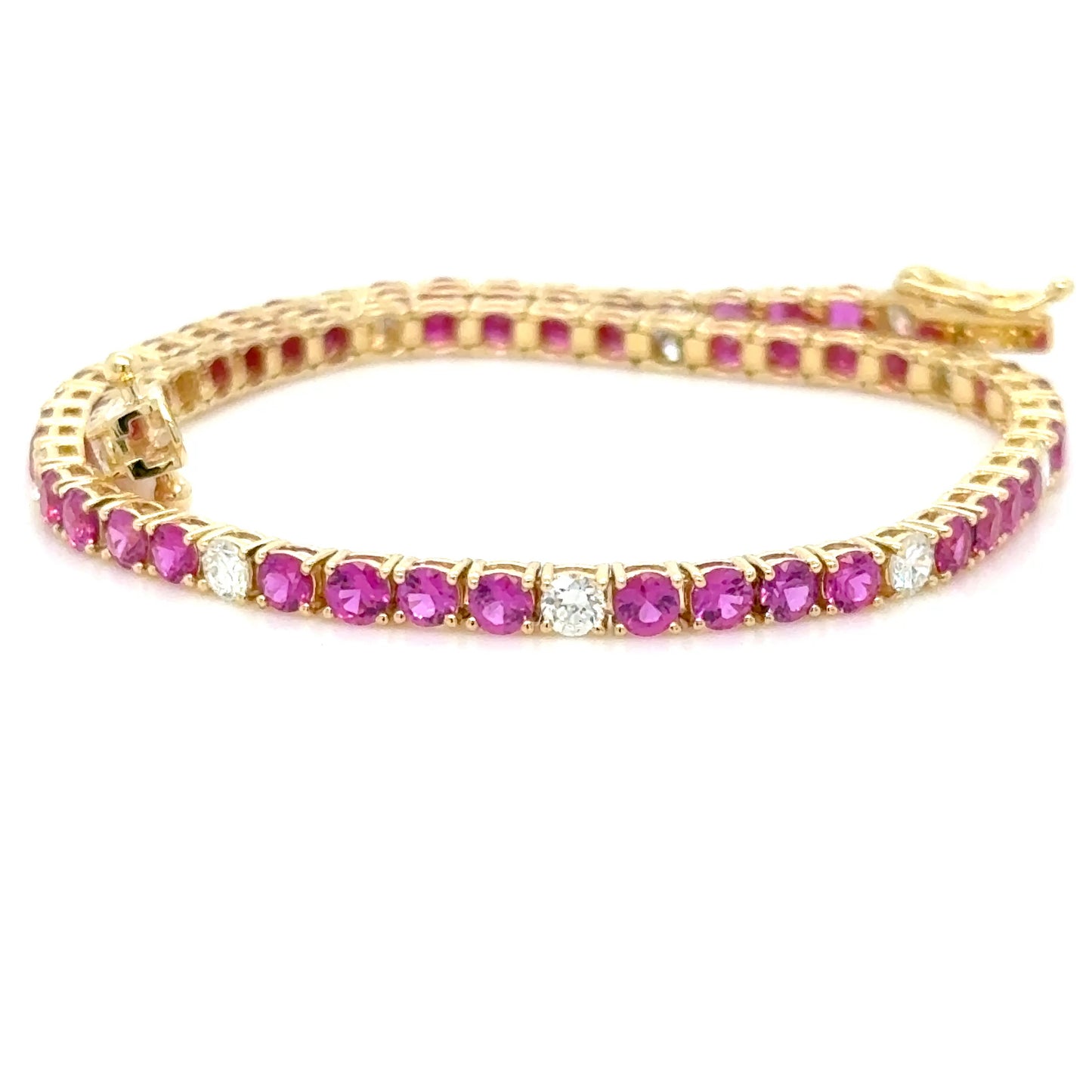 3.97Ct. Mozambique Ruby Diamond Tennis Bracelet ,18K Yellow Gold
