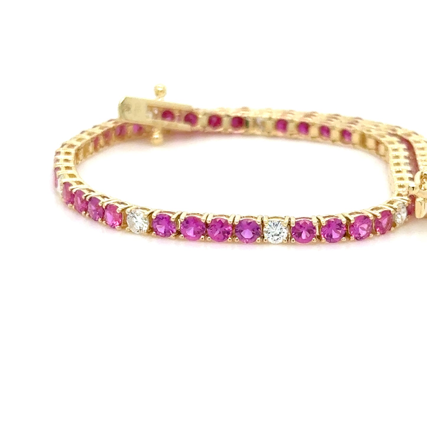 3.97Ct. Mozambique Ruby Diamond Tennis Bracelet ,18K Yellow Gold