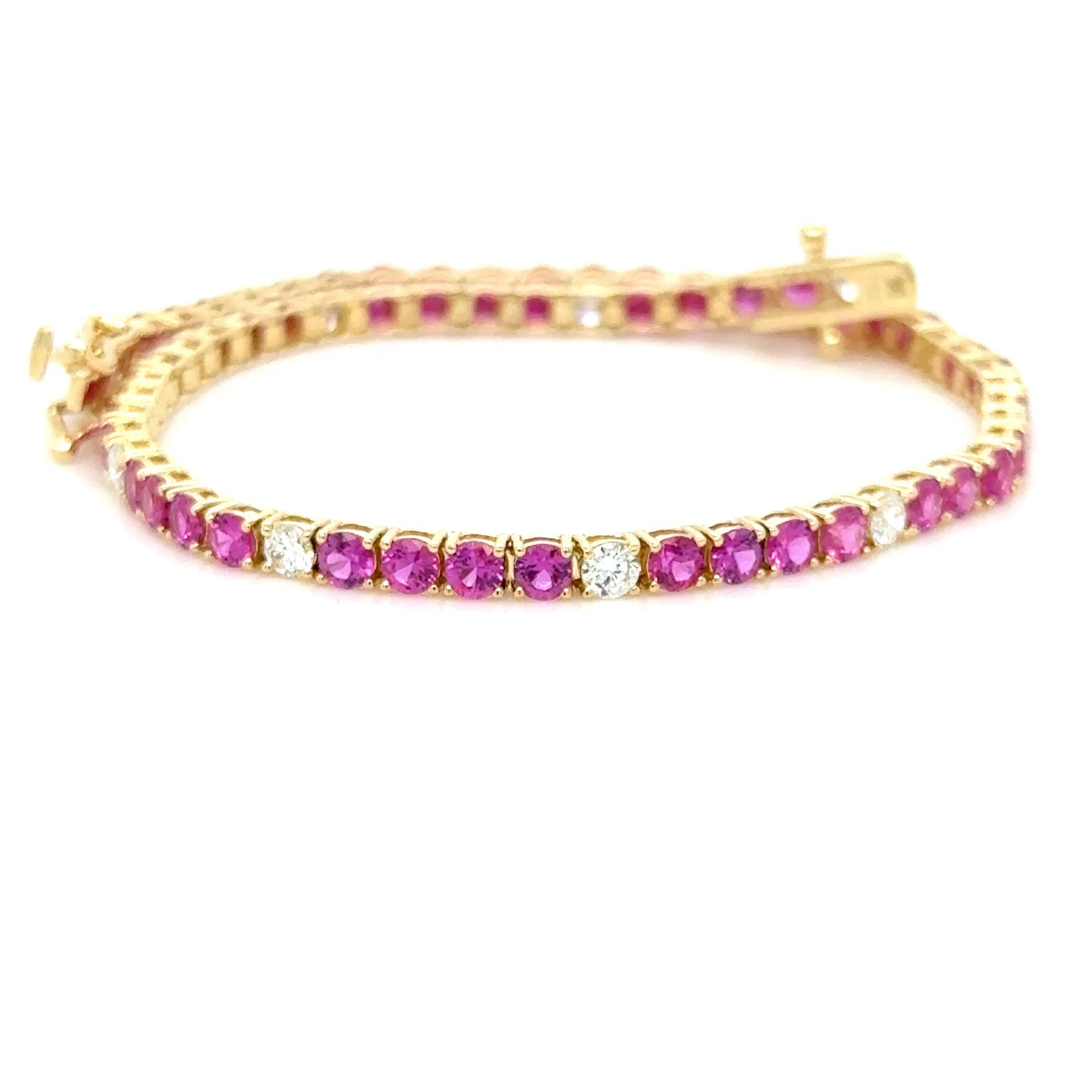 3.97Ct. Mozambique Ruby Diamond Tennis Bracelet ,18K Yellow Gold