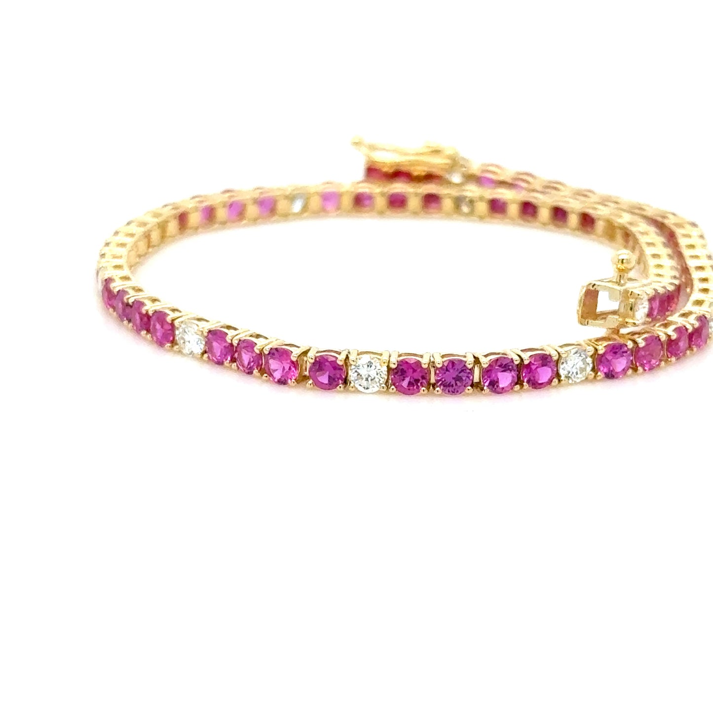 3.97Ct. Mozambique Ruby Diamond Tennis Bracelet ,18K Yellow Gold