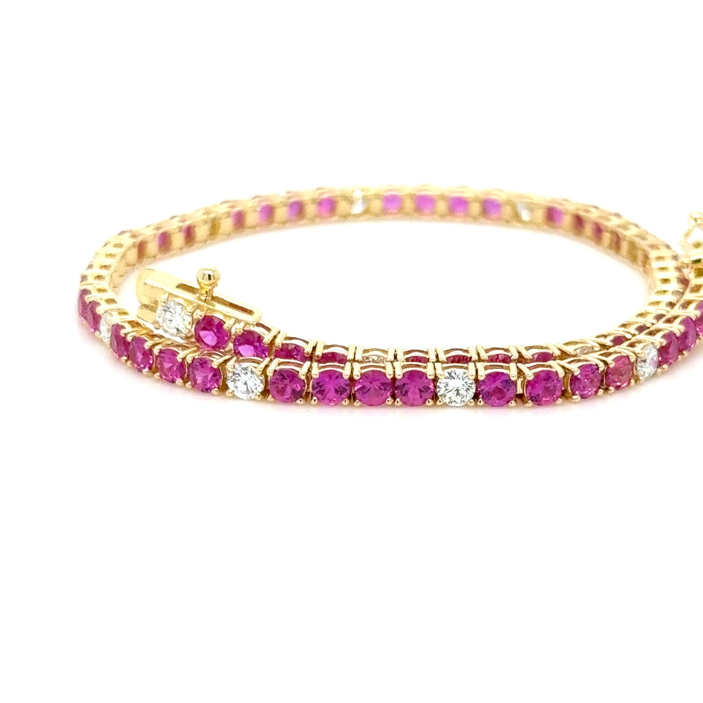 3.97Ct. Mozambique Ruby Diamond Tennis Bracelet ,18K Yellow Gold