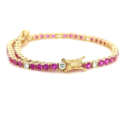 3.97Ct. Mozambique Ruby Diamond Tennis Bracelet ,18K Yellow Gold