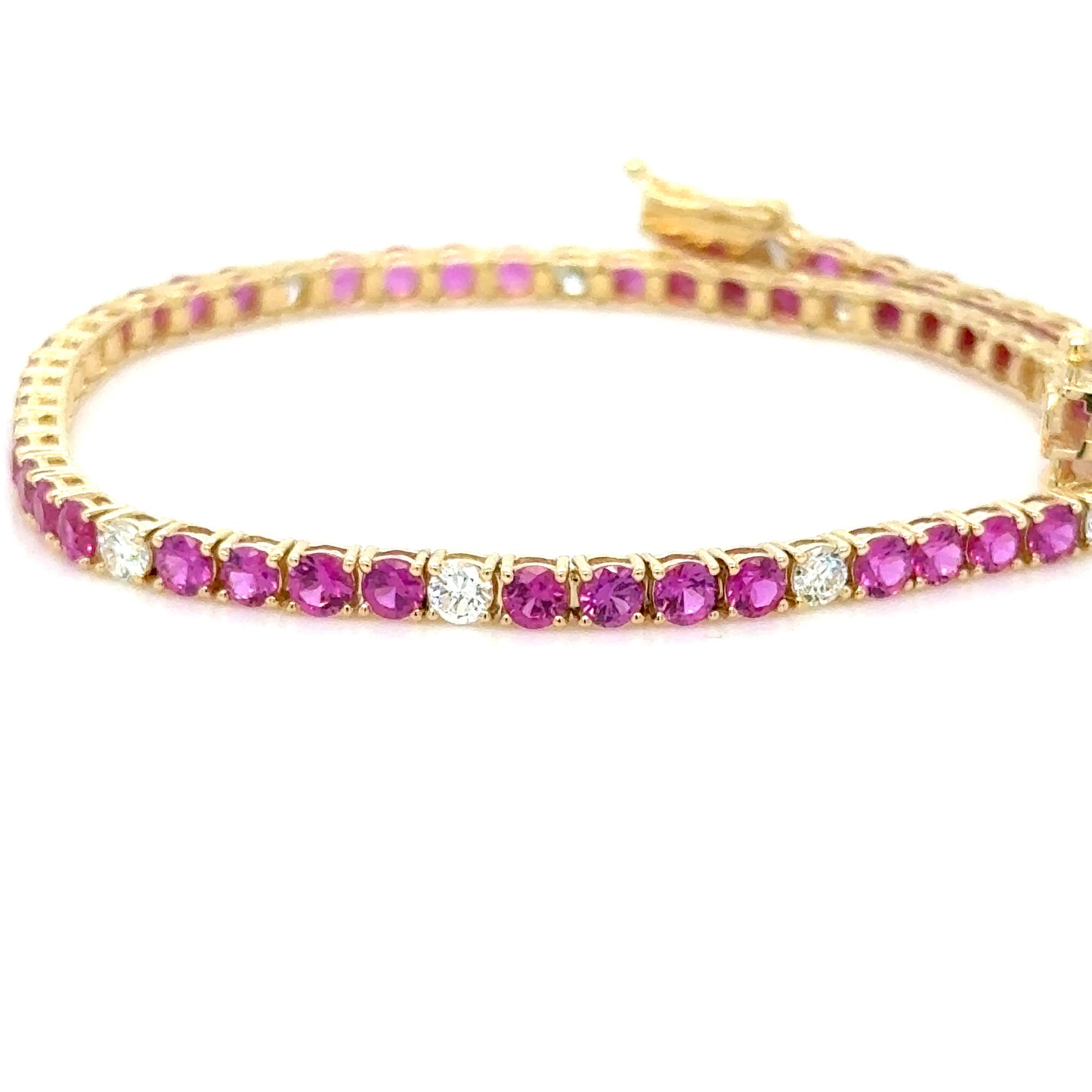 3.97Ct. Mozambique Ruby Diamond Tennis Bracelet ,18K Yellow Gold