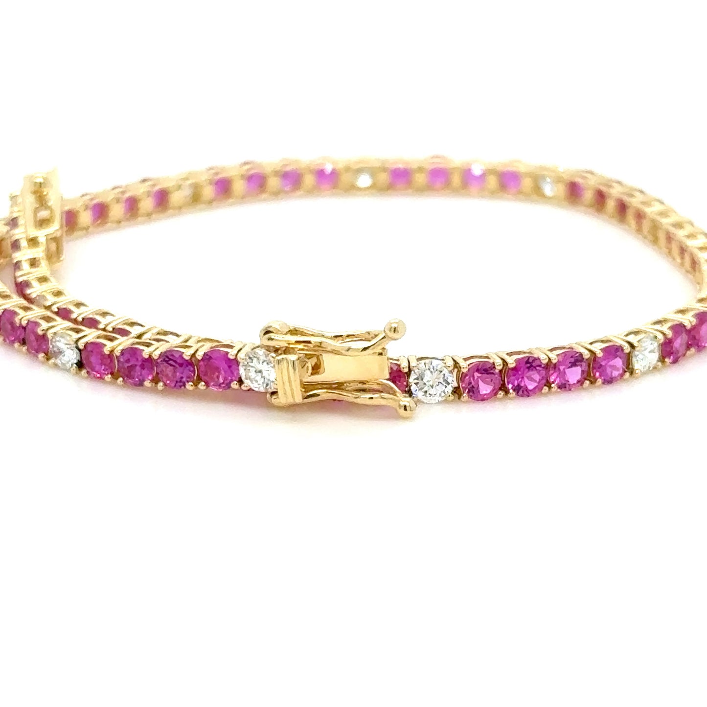 3.97Ct. Mozambique Ruby Diamond Tennis Bracelet ,18K Yellow Gold