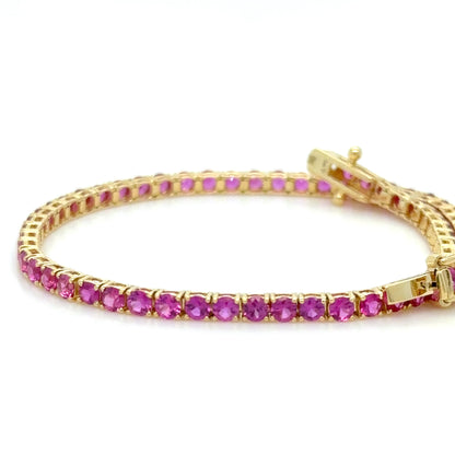 4.71ct Pink Ruby Tennis Bracelet Mozambique Rubies 18K Gold