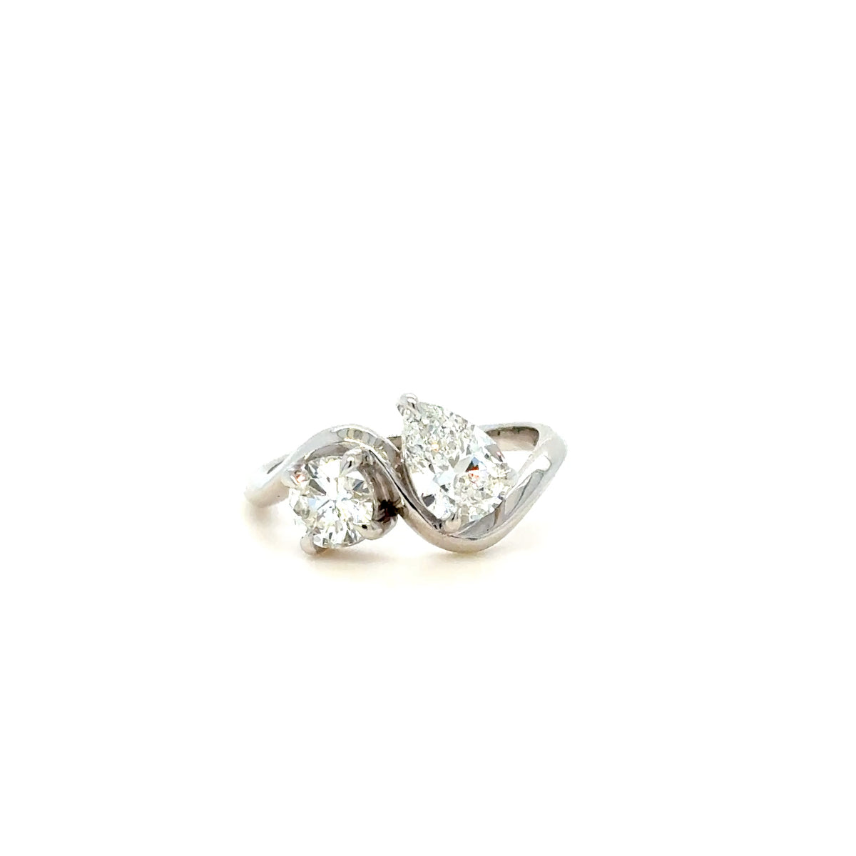 1.67ct Pear & Round Diamond Ring 18K White Gold