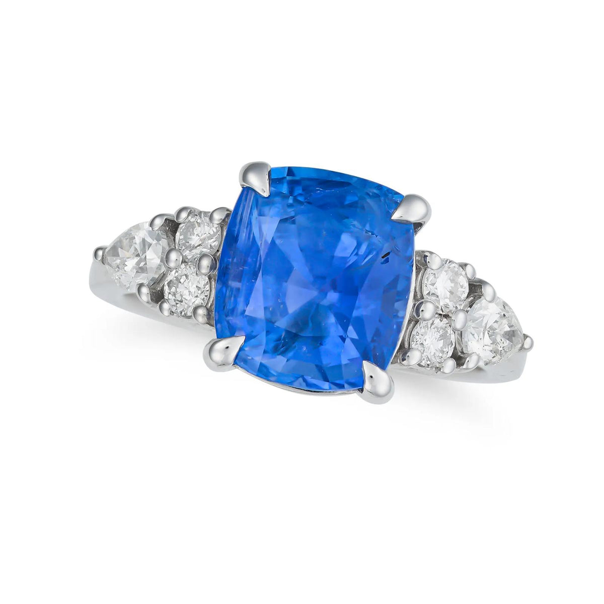 5.93ct GIA Burma Sapphire & Diamond Ring 18K White Gold
