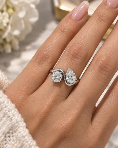 1.67ct Pear & Round Diamond Ring 18K White Gold