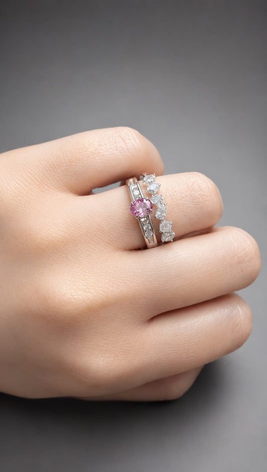 Oval Pink Tourmaline & Diamond Ring 18K White Gold alternate view