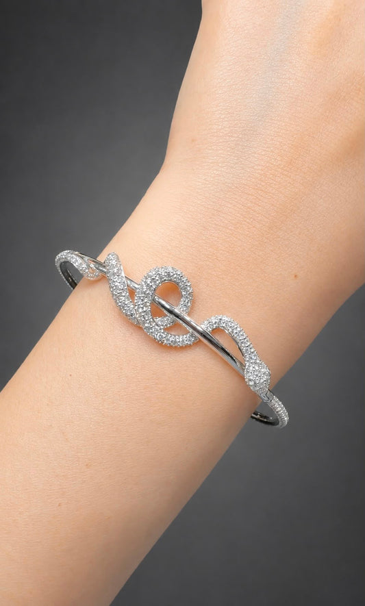 Diamond Snake Bangle Bracelet 18K White Gold