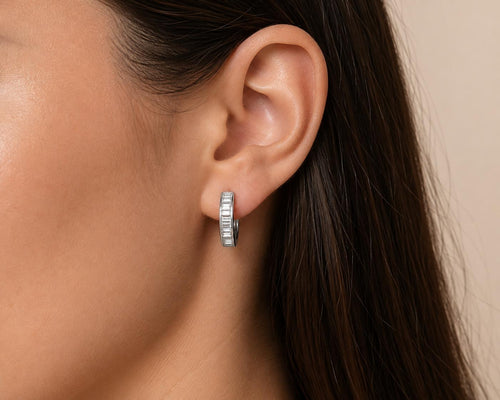 Baguette Diamond Earrings in 18K White Gold