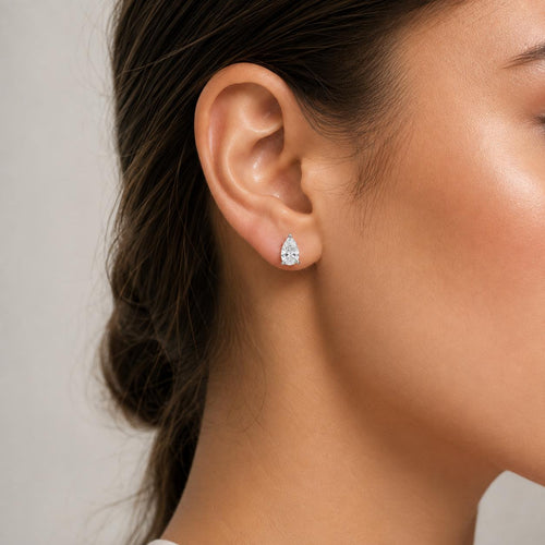 1.45 Carat Pear Shape Diamond Stud Earrings in 18K White Gold