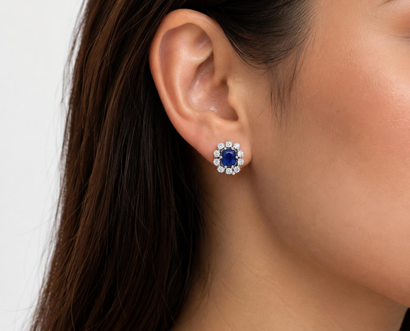 1.75ct Royal Blue Unheated Sapphire Diamond Earrings 18K Gold