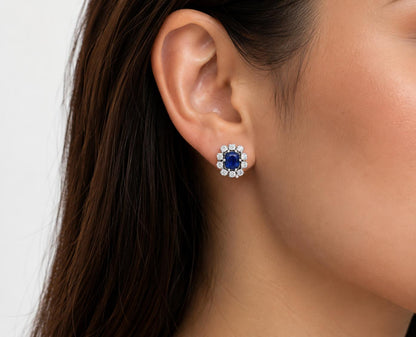 1.75ct Royal Blue Unheated Sapphire Diamond Earrings 18K Gold