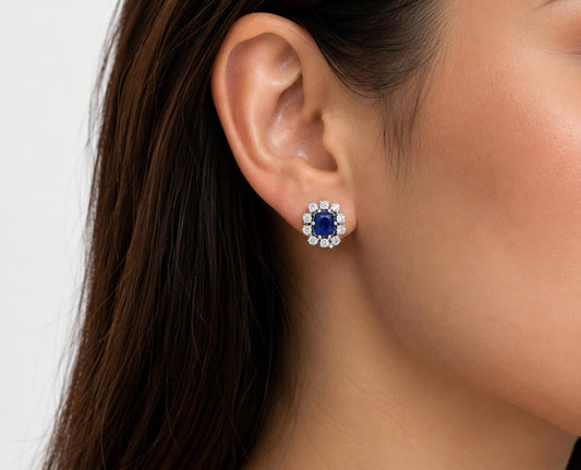 1.75ct Royal Blue Unheated Sapphire Diamond Earrings 18K Gold