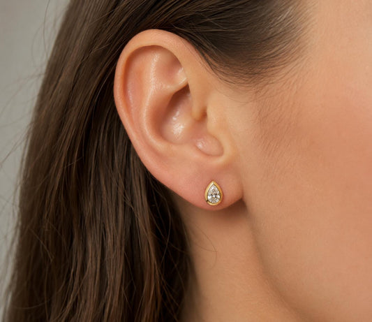 0.37ct Pear Shape Diamond Stud Earrings 18K Yellow Gold