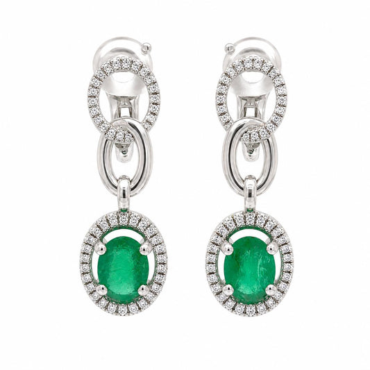 Mauboussin Emerald & Diamond Drop Earrings 18K White Gold alternate view