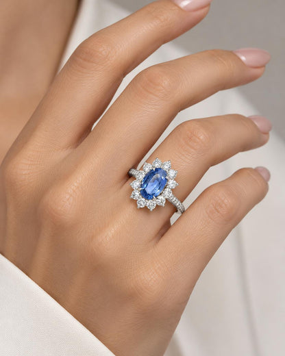 2.86ct Ceylon Sapphire Diamond Ring No-Heat 18K White Gold